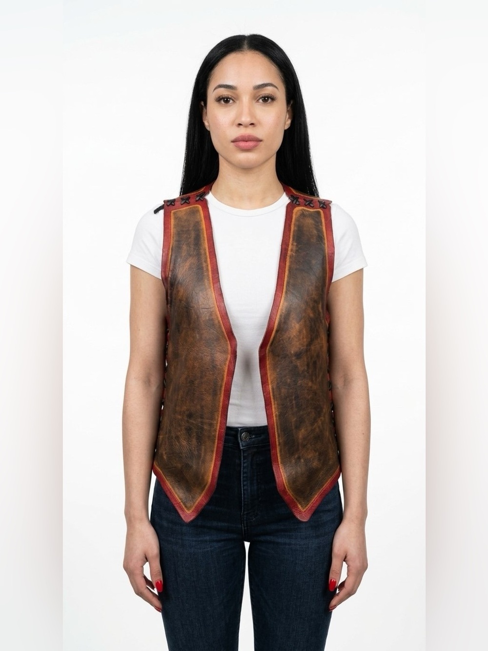 VINTAGE Y2K LEATHER VEST WITH LACE-UP SIDES WOMAN
